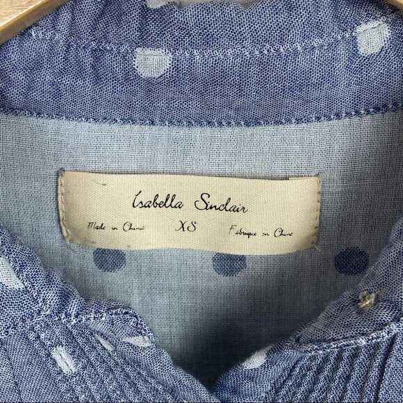 Anthropologie Isabella Sinclair Trovata Chambray Dress Size XS Polka Dot Boho - Picture 4 of 12